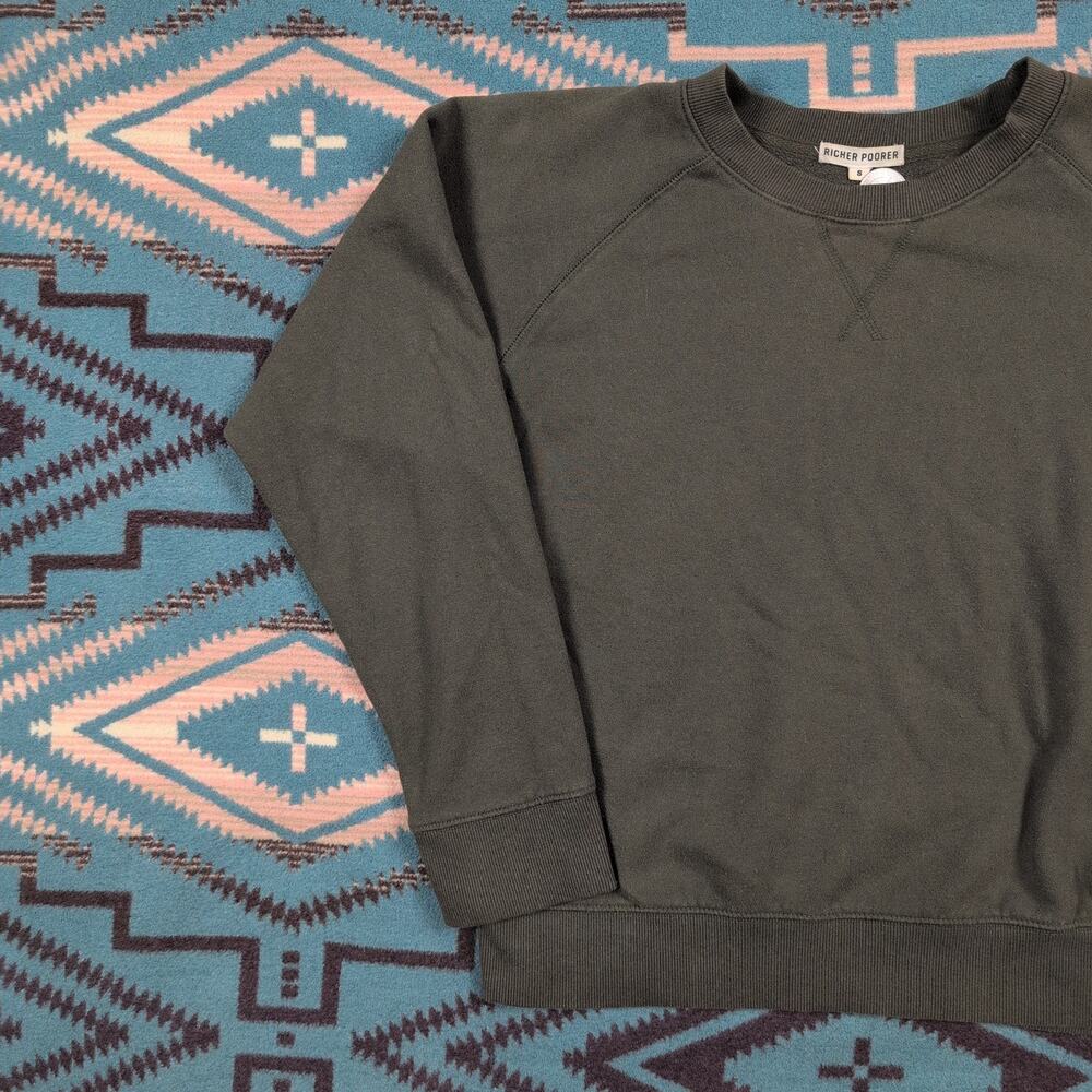 Richer Poorer Sweatshirt Small Olive Green Crewneck Raglan Fleece Pullover - Picture 8 of 10